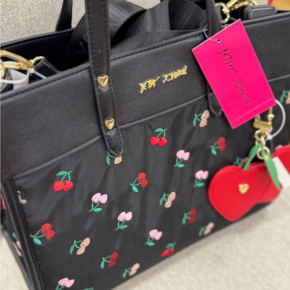 Betsey Johnson Black Tote with Cherry Embroidery - Picture 3 of 4